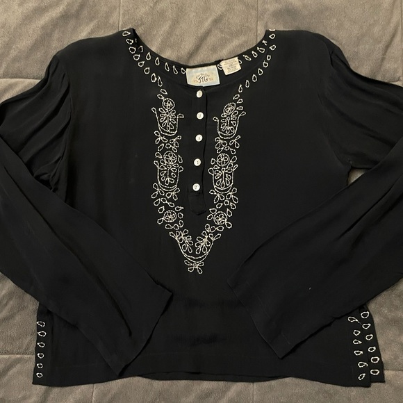 Vintage Navy Blue Hand Embroidered Blouse - Picture 1 of 4